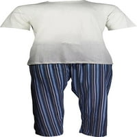 Hanes Erkek Kısa Kollu Tişört ve Dokuma Uyku Pantolon Pijama Takımı Kombinasyonları, Doğal Mavi Şerit Büyük