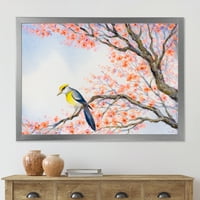 Güzel Mavi Kuş Çiçekli Şube Üzerinde Oturan Ben Çerçeveli Boyama Tuval Sanat Baskı