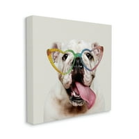Aptal Mutlu Bulldog Gökkuşağı Kalp Gözlük Hayvanlar ve Böcekler Resim Galerisi Sarılmış Tuval Baskı Duvar Sanatı
