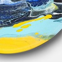 Designart 'Mavi ve Sarı Renkte Soyut Mermer Kompozisyon II' Modern Daire Metal Duvar Sanatı - 29'luk Disk