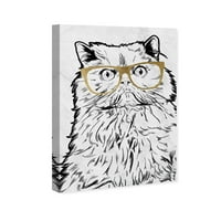 Pist Caddesi Hayvanlar Duvar Sanatı Tuval Baskılar 'Altın Gözlüklü Kedi' Kediler ve Kedicikler - Siyah, Beyaz