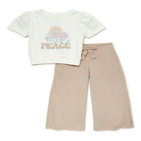 Çocuklar gelen Garanimals Kız Puf Kollu T-Shirt ve Geniş Bacak Pantolon Kıyafet Seti, 2 Parça, Boyutları 4-10