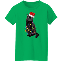 Grafik Amerika şenlikli Noel tatili kedi ışıkları ile kadın grafik T-Shirt