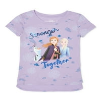 Disney Dondurulmuş Kızlar Elsa & Anna Parıltılı Grafik Tişörtler, 2'li Paket, 4-16 Beden