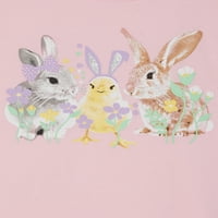 Paskalya Kız Tavşanı Grafikli Tişört ve File Etek, 2 Parça Kıyafet Seti, 4-18 Beden