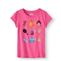 Disney Prenses Kızların Belle, Rapunzel ve Külkedisi Emoji Parıltılı Grafik Tişörtü