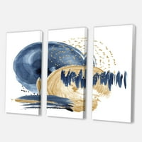 Designart ' Altın ve Koyu Mavi Soyut Daire Okyanus Texture' Modern Tuval Duvar Sanatı Baskı