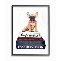Stupell Industries Moda Tasarımcısı Pet Köpek Bookstack Mavi Kırmızı Suluboya Çerçeveli Duvar Sanatı Amanda Greenwood