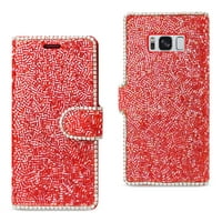 Samsung Folio Cüzdan Telefon Kılıfı Samsung Galaxy S Sm Boncuk Elmas Cüzdan Kılıf Kırmızı