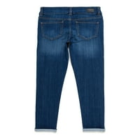 Ünlü Pembe Kızlar Düğme Rulo Manşet Skinny Jeans, 7-16 Beden