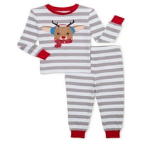 Jolly Jammies Erkek ve Kız Unise Çizgili Geyik Eşleşen Aile Noel Pijama Takımı